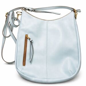 💙 Light Icy Blue Leather Crossbody Bag | Minimalist Zip Hobo | Adjustable Strap
